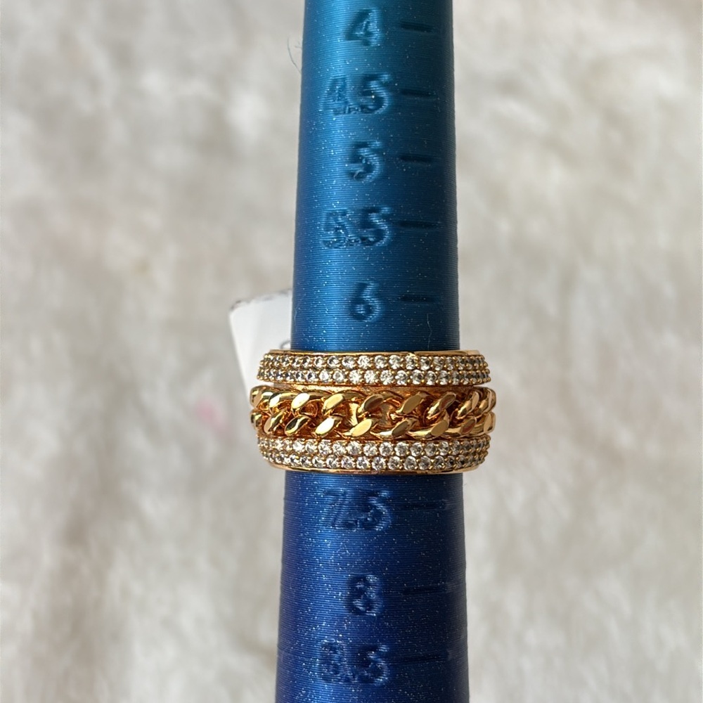 NEW AAA CZ Cuban Link Spinner Band Ring 18k Gold Filled - Picture 9 of 10